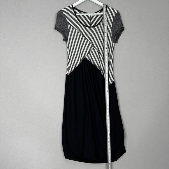 Deca Paris Womens Dress 3/US 10 Black Midi Striped Layered Lagenlook Artsy Funky - Picture 4 of 13